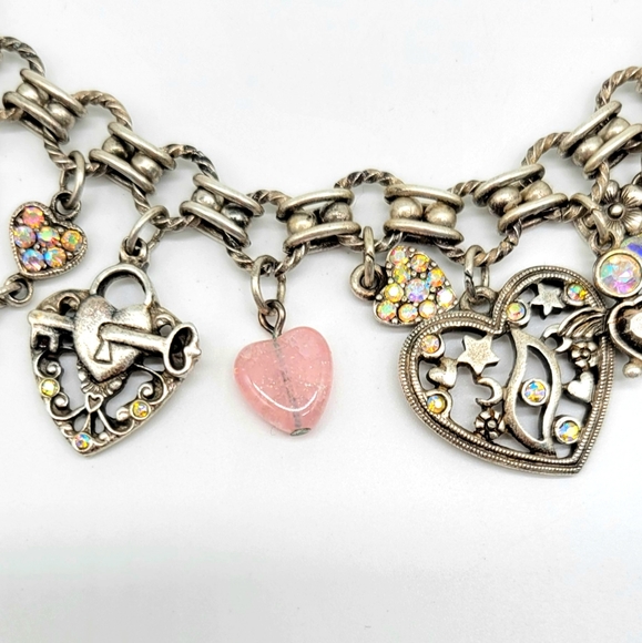 Kirks Folly Vintage Heart, Lock + Key Charm Necklace w/ Aurora Borealis Crystals - Picture 7 of 15